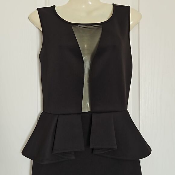 Guess Cocktail Sheer Front & Back Peplum Mini Dress Black Small - Picture 6 of 16